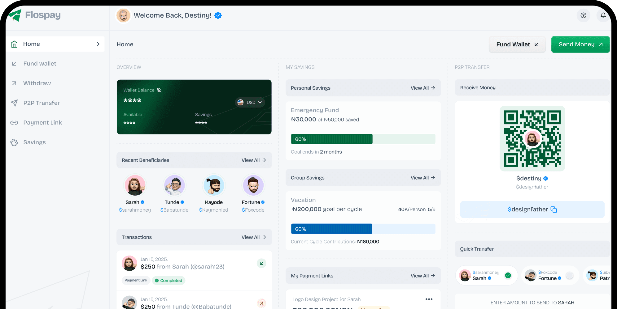 Dashboard preview featured on Flospay