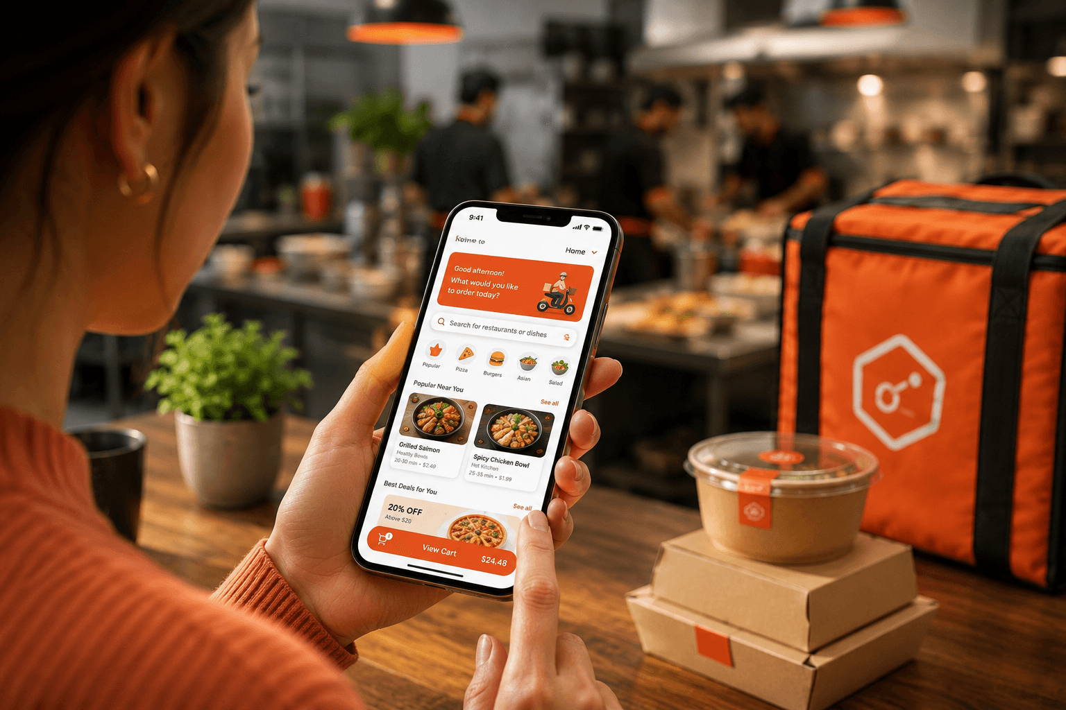 Customer ordering food with LogaDash
