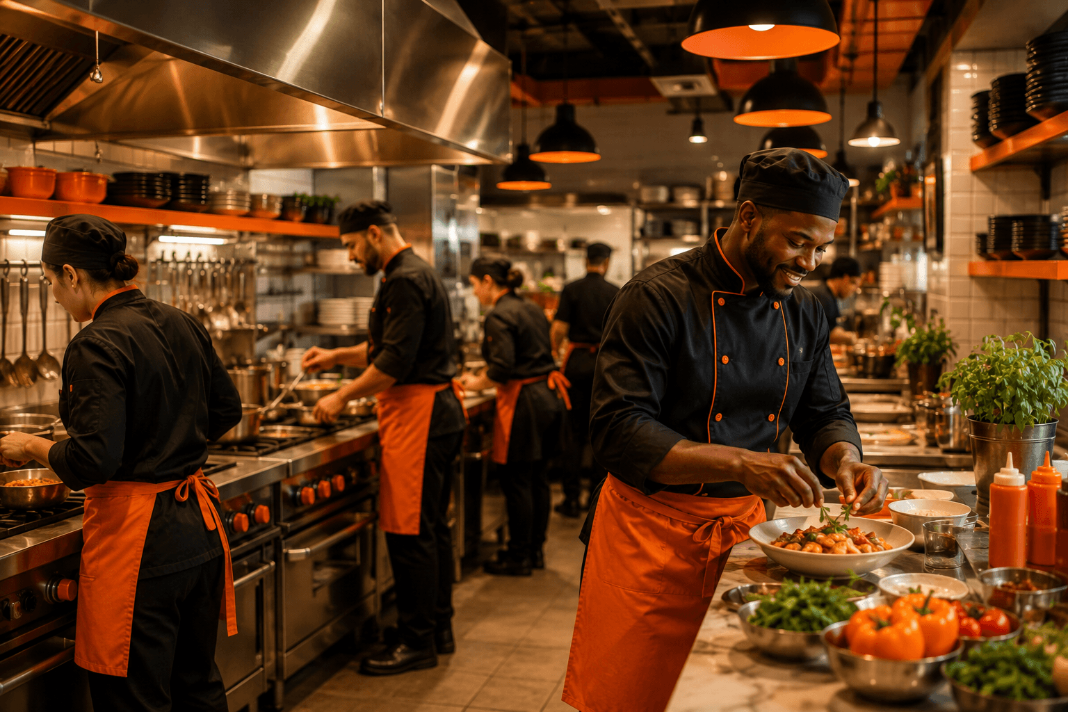 Restaurant kitchen preparing an order