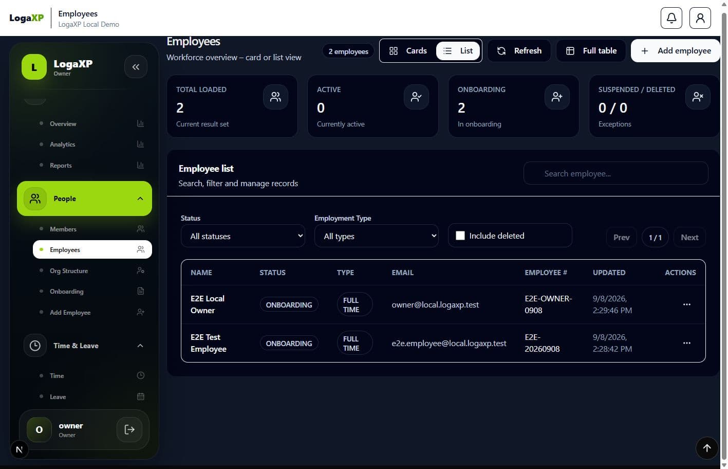 Employee Records: actual LogaXP demo workspace
